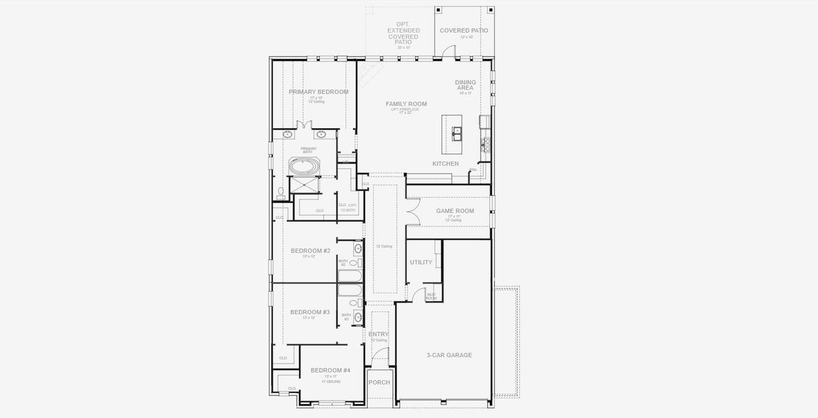 2D floor plan layout for the 2493W by Perry Homes in Windborne 100', Converse, TX (Image 3).
