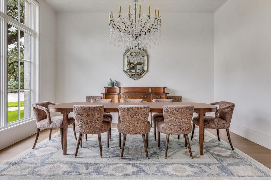 Natural light floods this dining room.