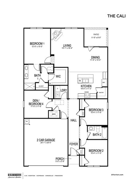 2D floor plan layout for the CALI by D.R. Horton in Reserve at Hickory Ridge, Columbia, TN (Image 5). 2D floor plan layout for the CALI by D.R. Horton in Reserve at Hickory Ridge, Columbia, TN (Image 5).