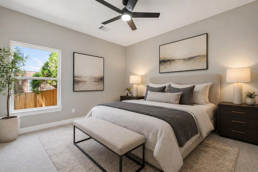 Well-sized secondary bedroom with natural light and closet space. Virtually staged.
