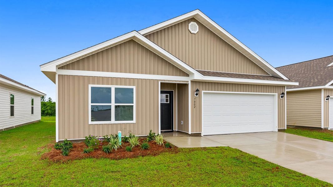 Front exterior of a new home in Liberty, Panama City, FL, highlighting curb appeal (Image 6). Front exterior of a new home in Liberty, Panama City, FL, highlighting curb appeal (Image 6).
