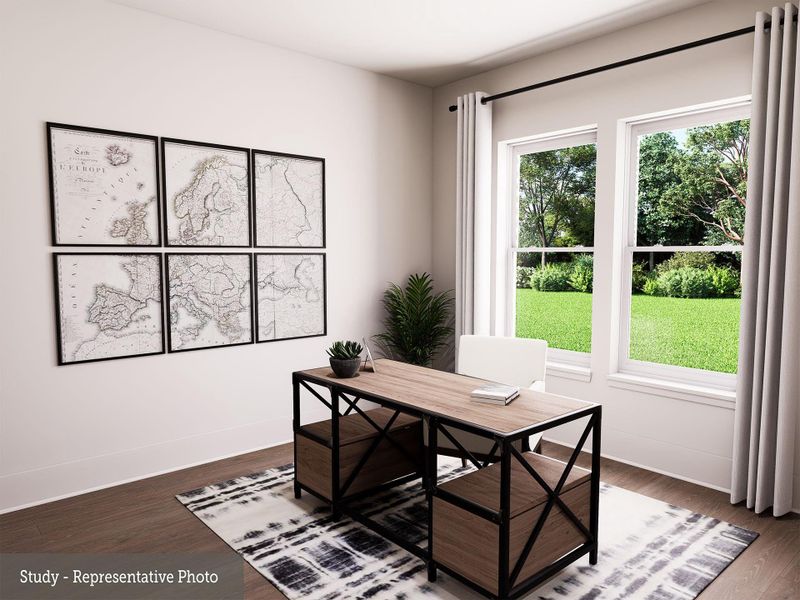 REPRESENTATIVE PHOTO:  Study at first floor has big windows for light