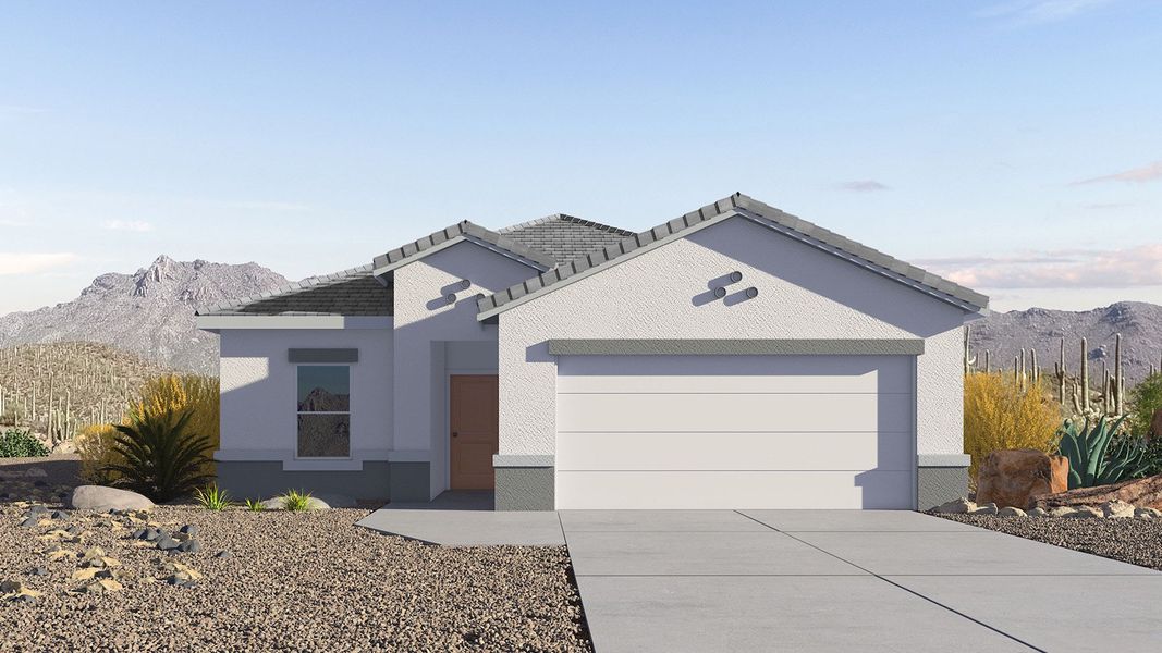 Representative exterior photo of a completed home built from the Baxter by D.R. Horton in Saguaro Bloom, Marana, AZ (Image 1).