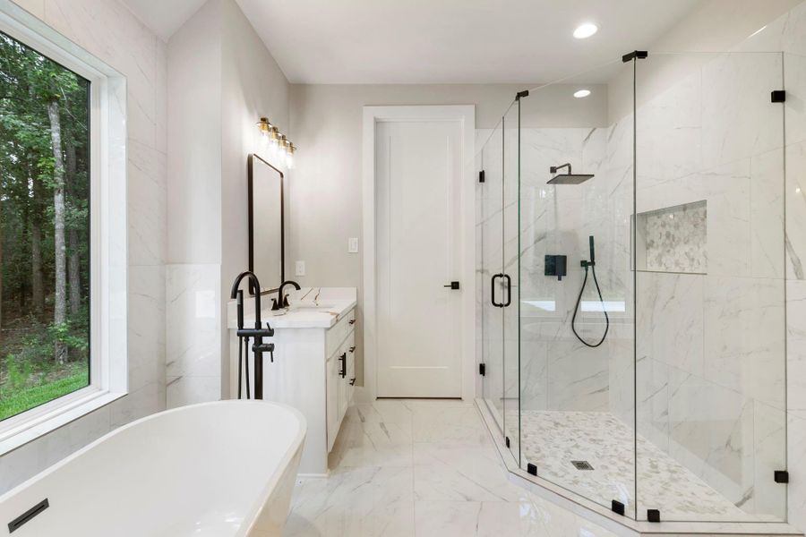 The gorgeous shower is stunning. This retreat is truly a masterpiece.