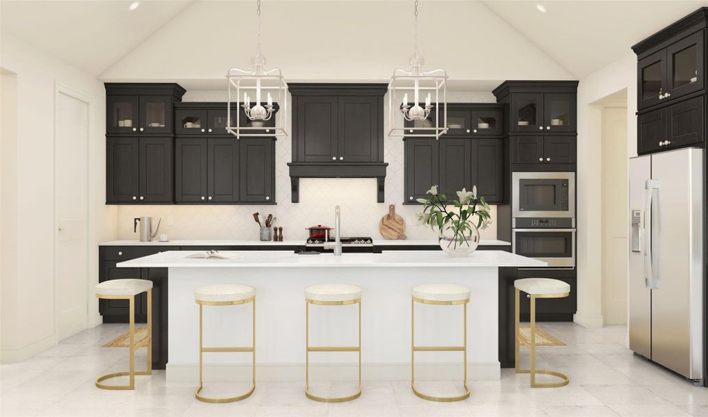Stunning island kitchen with dark stain stacked cabinets (*Artist rendering used for illustration purposes only.) Stunning island kitchen with dark stain stacked cabinets (*Artist rendering used for illustration purposes only.)