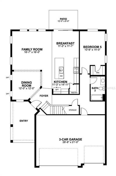 2D floor plan layout of this home in Center Lake on the Park, St. Cloud, FL (Image 3).