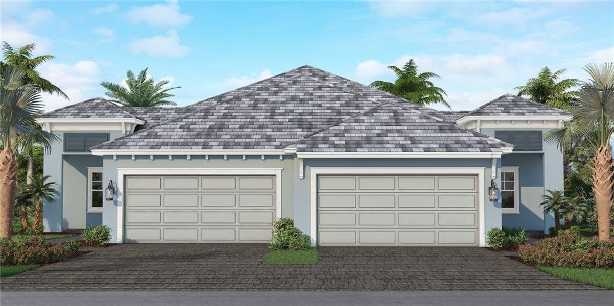 Front exterior of a new home in Windward, Sarasota, FL, highlighting curb appeal (Image 1). Front exterior of a new home in Windward, Sarasota, FL, highlighting curb appeal (Image 1).