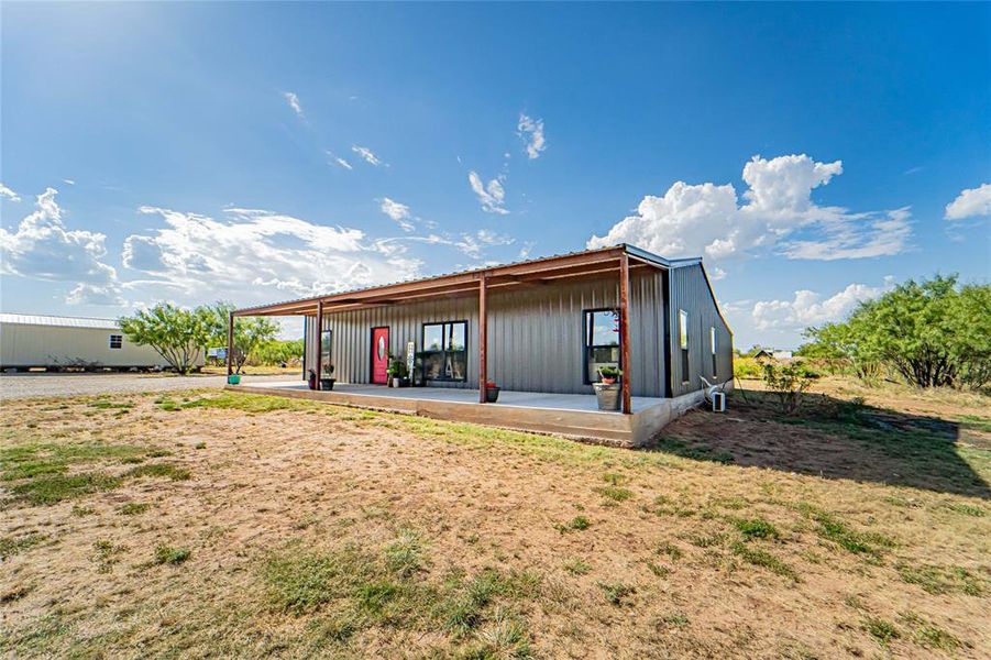 Back of house with board and batten siding