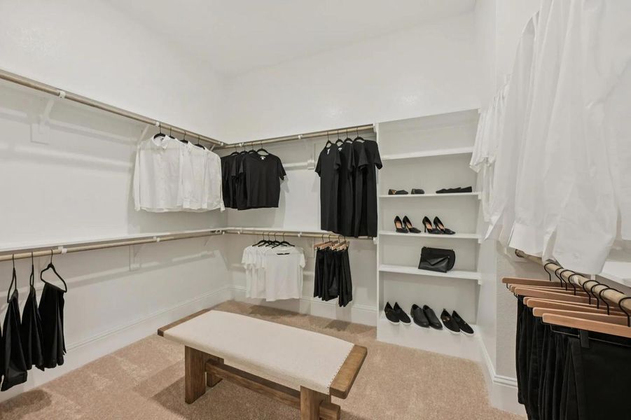 Ample closet space with built-in shelving provides abundant storage. Ample closet space with built-in shelving provides abundant storage.