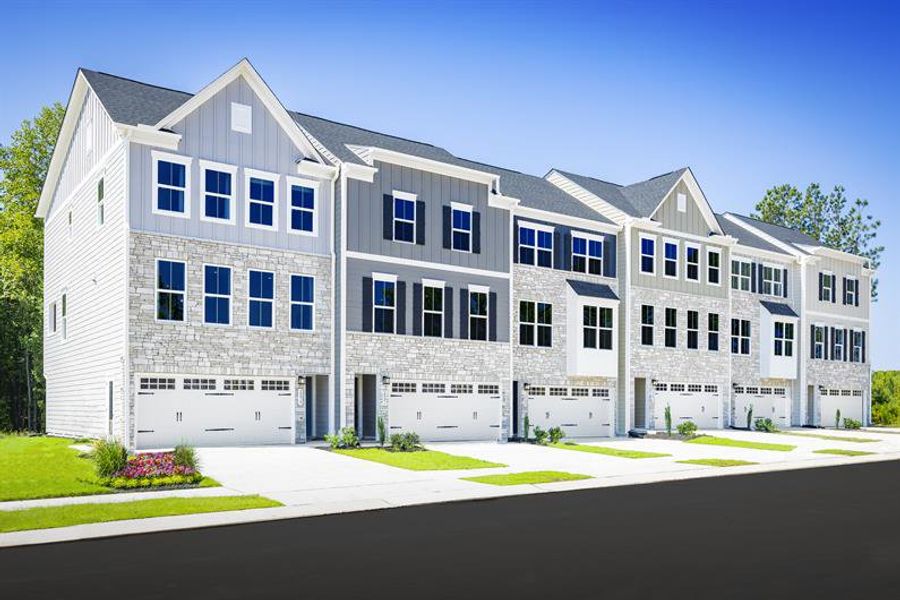 Representative exterior photo of a completed home built from the Overture by Ryan Homes in Moore Farm Townhomes, Indian Trail, NC (Image 1).