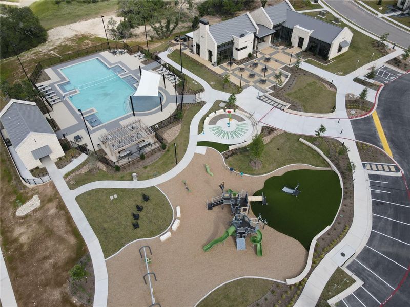 Aerial view of a pool
