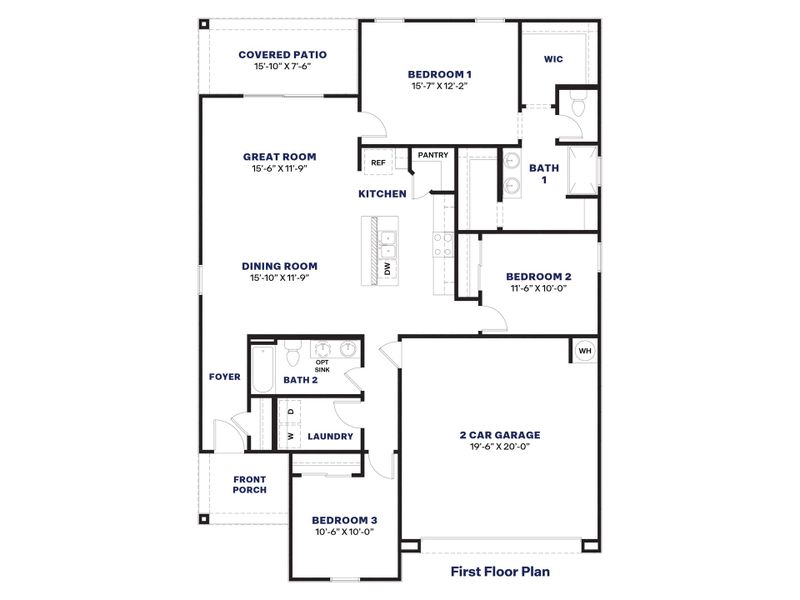 2D floor plan layout for the Camden by D.R. Horton in Entrada Del Oro, Gold Canyon, AZ (Image 3).