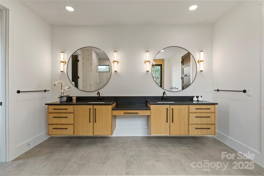 Primary Bath - dual vanities w/leathered granite counters Primary Bath - dual vanities w/leathered granite counters