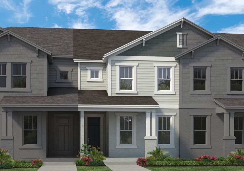 Representative exterior photo of a completed home built from the Whitney by Rockwell Homes in Harvest at Ovation - Townhomes, Winter Garden, FL (Image 25). Representative exterior photo of a completed home built from the Whitney by Rockwell Homes in Harvest at Ovation - Townhomes, Winter Garden, FL (Image 25).
