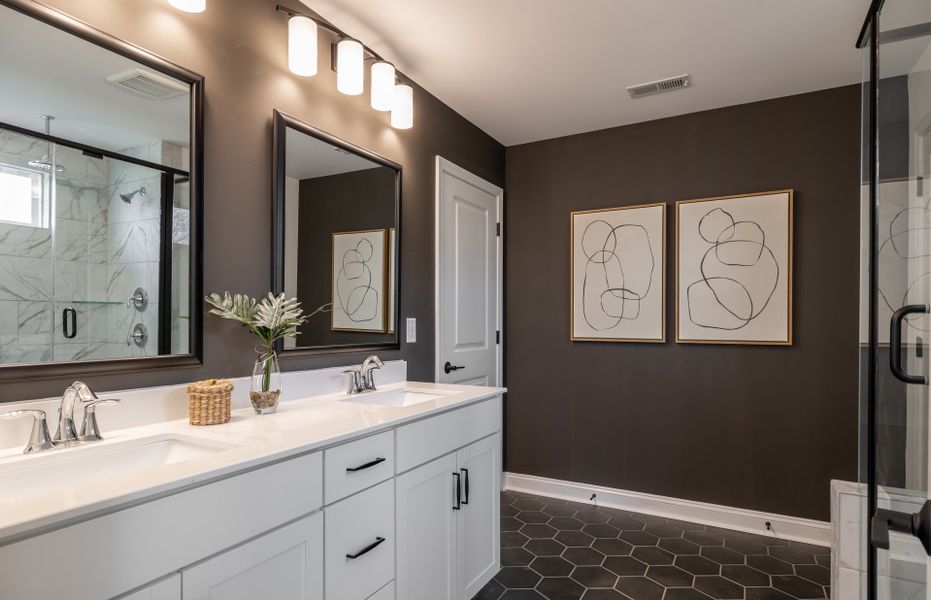 Owner's Bath with Double Bowl Vanity and Walk-In Shower