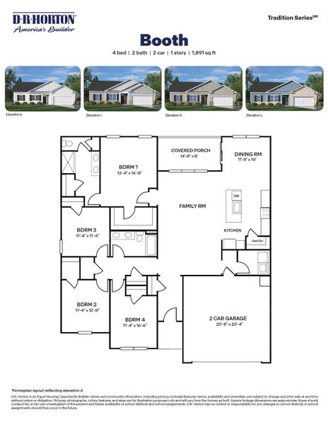 2D floor plan layout for the Booth by D.R. Horton in North Gate, Vass, NC (Image 4).