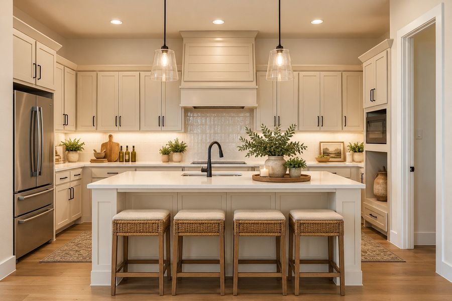 Virtually staged kitchen 4408 Lamplights Drive