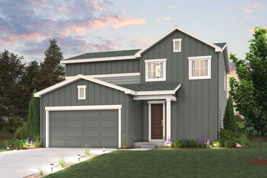 Front exterior of a new home in Bella Vista, Lochbuie, CO, highlighting curb appeal (Image 1). Front exterior of a new home in Bella Vista, Lochbuie, CO, highlighting curb appeal (Image 1).