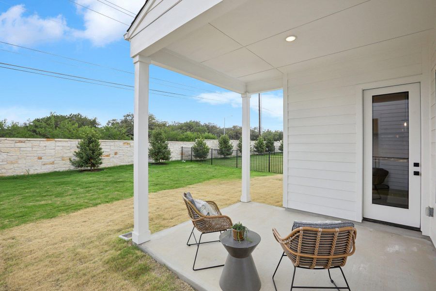 Exterior details and patio area of a home in Novel, Austin (Image 29).