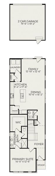 2D floor plan layout for the Evergreen B by Homes by Dickerson in Chatham Park, Pittsboro, NC (Image 2). 2D floor plan layout for the Evergreen B by Homes by Dickerson in Chatham Park, Pittsboro, NC (Image 2).