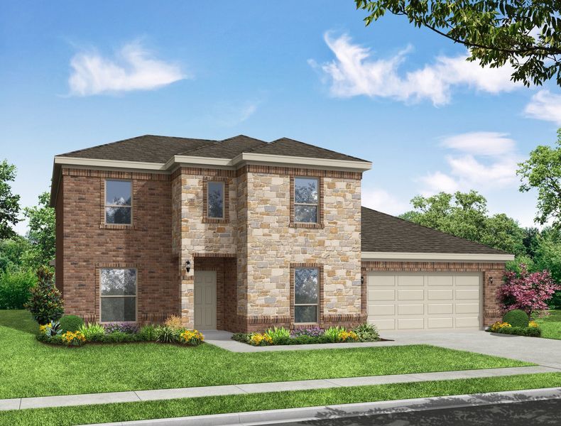Representative exterior photo of a completed home built from the Radcliffe II by Impression Homes in Mountain Valley Lake, Burleson, TX (Image 7). Representative exterior photo of a completed home built from the Radcliffe II by Impression Homes in Mountain Valley Lake, Burleson, TX (Image 7).