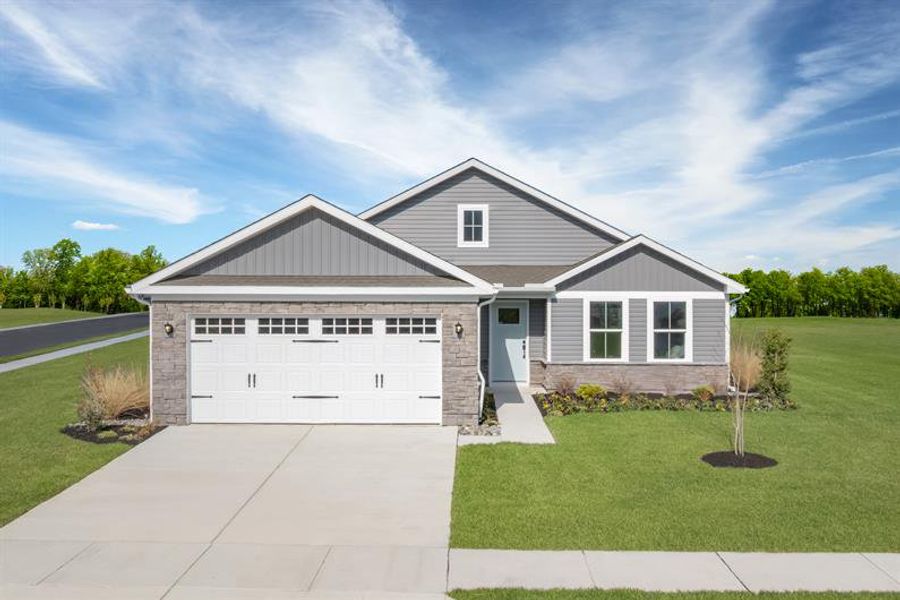 Representative exterior photo of a completed home built from the Dominica Spring by Ryan Homes in Overture Pointe Ranches, Hickory, NC (Image 1).
