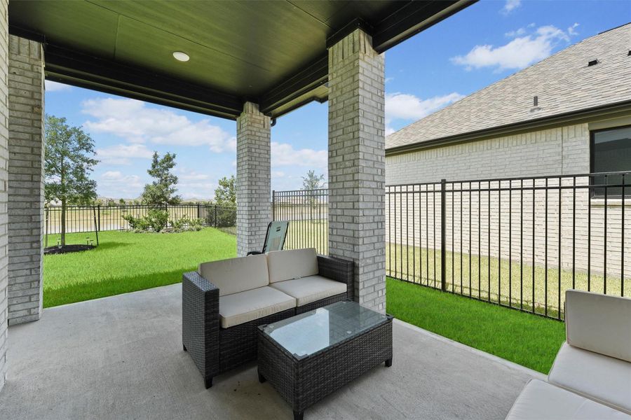 Relax and unwind on the covered patio. Relax and unwind on the covered patio.