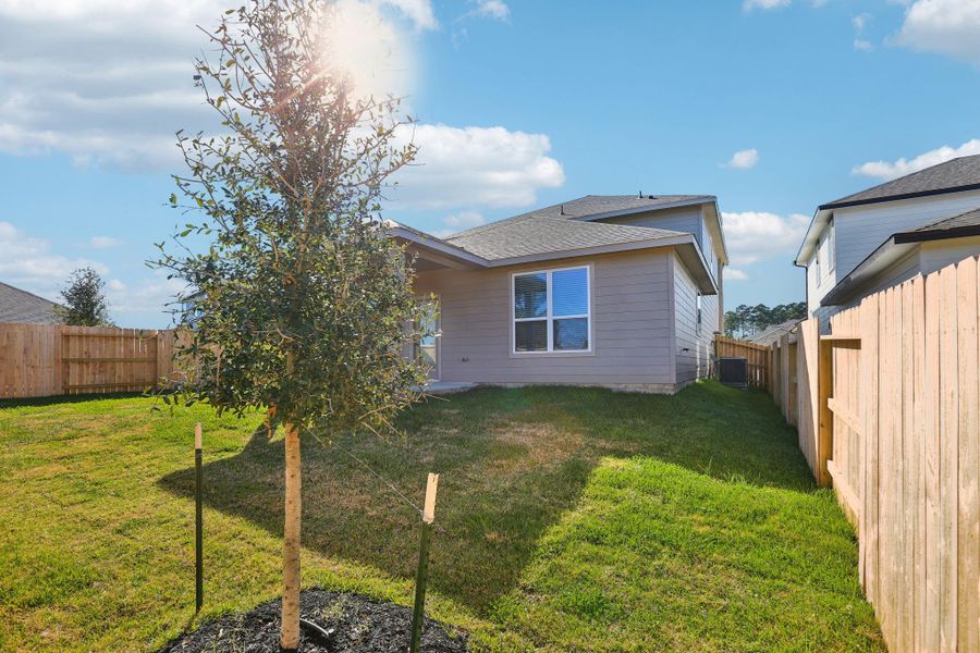 Exterior details and patio area of a home in Pine Lake Cove - Premier Series, Montgomery (Image 25).