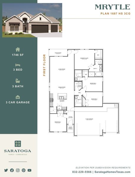 2D floor plan layout for the Myrtle 1687HS by Saratoga Homes in Ashland, Angleton, TX (Image 3). 2D floor plan layout for the Myrtle 1687HS by Saratoga Homes in Ashland, Angleton, TX (Image 3).