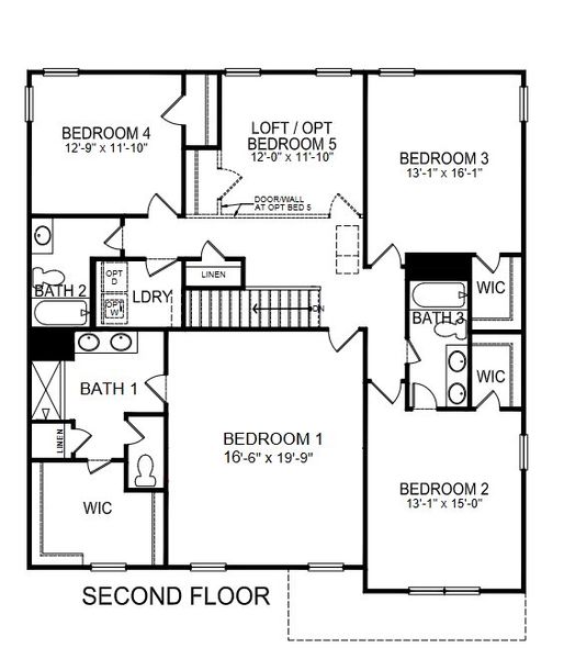 2D floor plan layout for the Columbia by D.R. Horton in Twinleaf Meadows, Monroe, NC (Image 4).