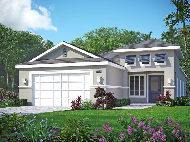 Representative exterior photo of a completed home built from the Mirador Grande by GHO Homes in The Falls at Grand Harbor, Vero Beach, FL (Image 1). Representative exterior photo of a completed home built from the Mirador Grande by GHO Homes in The Falls at Grand Harbor, Vero Beach, FL (Image 1).