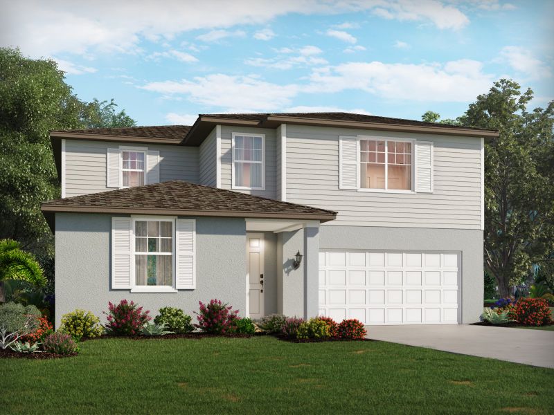 Representative exterior photo of a completed home built from the Primrose by Meritage Homes in Oakfield Trails - Classic Series, Parrish, FL (Image 1).