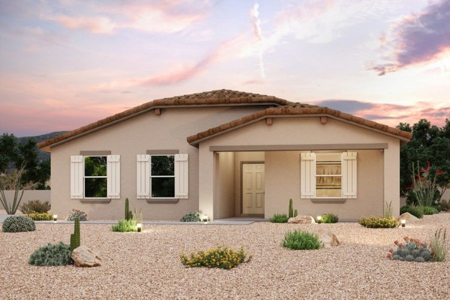 Front exterior of a home in the Reserve at Tuscany community, located in Casa Grande, AZ (Image 5).
