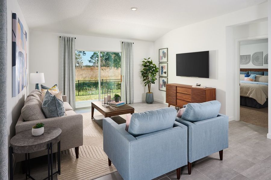 Dining area of the Olympic plan modeled at Lakes at Bella Lago.