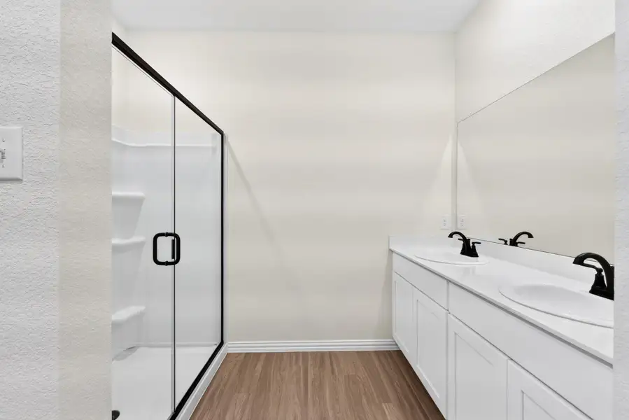 Clean lines and a spacious dual vanity
