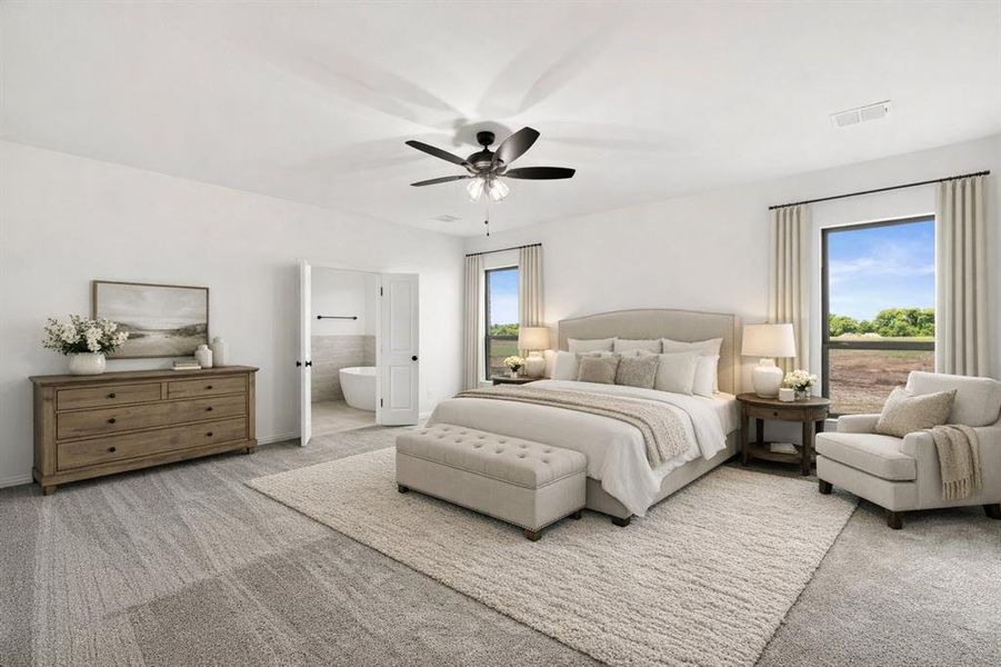 Virtually staged primary bedroom