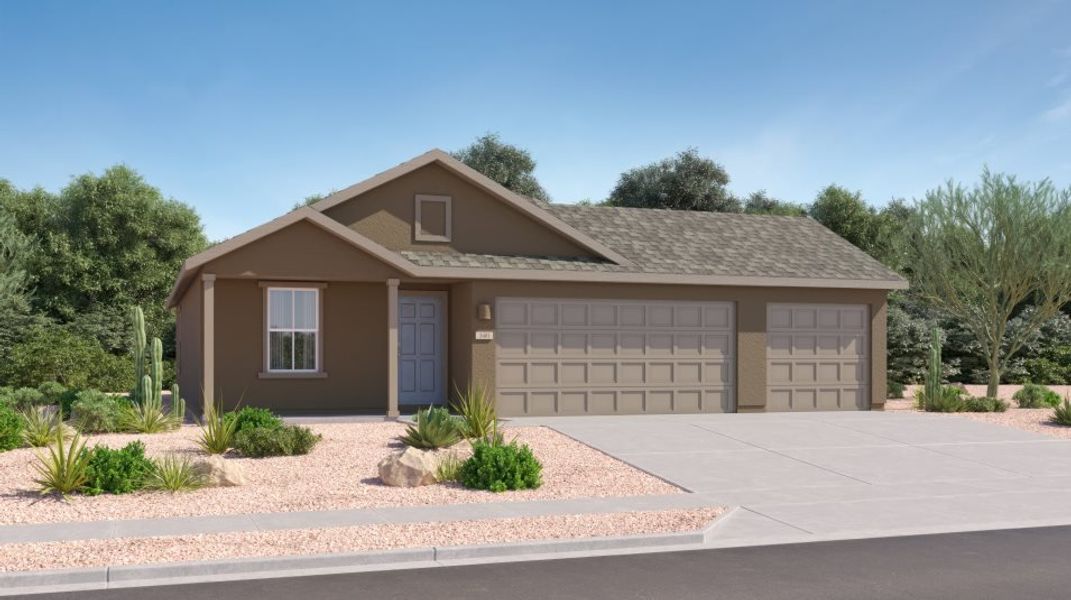 Front exterior of a new home in Sycamore Canyon: Dream Series, Vail, AZ, highlighting curb appeal (Image 1).