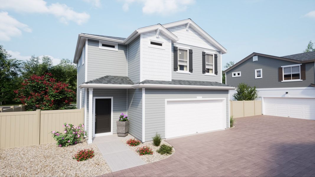 Representative exterior photo of a completed home built from the Breton by Oakwood Homes Co in Muegge Farms, Bennett, CO (Image 1). Representative exterior photo of a completed home built from the Breton by Oakwood Homes Co in Muegge Farms, Bennett, CO (Image 1).