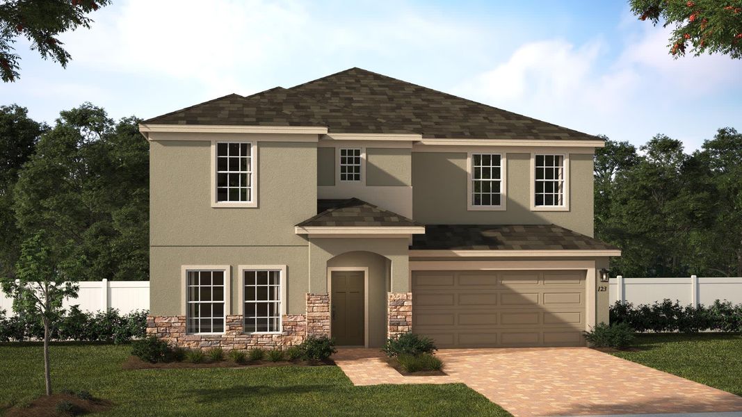 Elevation 1 with Optional Stone | Wilshire | New Homes in Florida | Landsea Homes