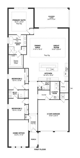2D floor plan layout for the Tompkins III by K. Hovnanian® Homes in Osprey Ranch, Winter Garden, FL (Image 3).