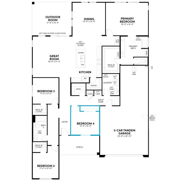 2D floor plan layout for the Agave by Brookfield Residential in Mariposa at Blossom Rock, Apache Junction, AZ (Image 5).