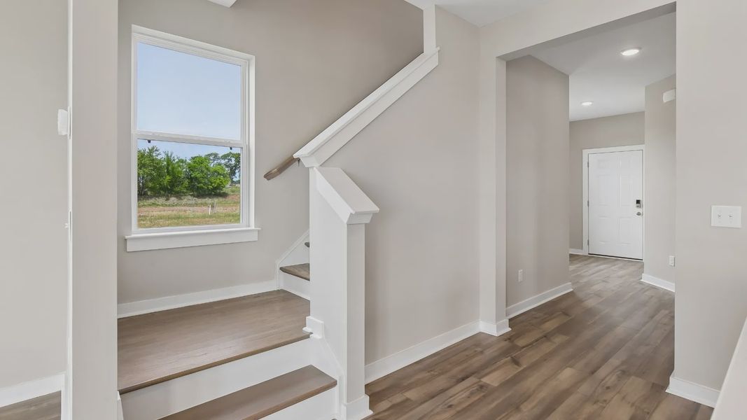 Stairway with oak treads and painted risers Stairway with oak treads and painted risers