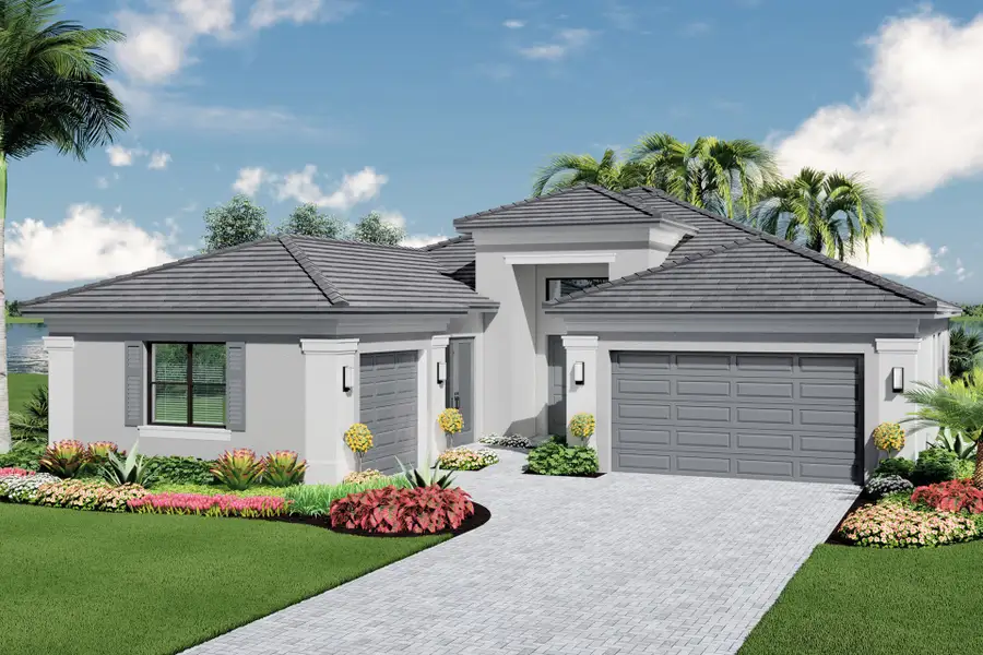 Representative exterior photo of a completed home built from the Caroline by GL Homes in Valencia Parc at Riverland, Port St. Lucie, FL (Image 2).