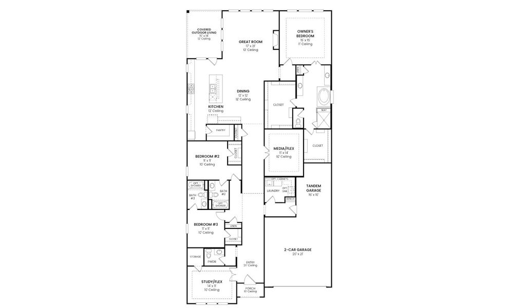 2D floor plan layout for the Plan 4551 by Tradition Homes in Windsong Ranch – 61′, Prosper, TX (Image 5). 2D floor plan layout for the Plan 4551 by Tradition Homes in Windsong Ranch – 61′, Prosper, TX (Image 5).