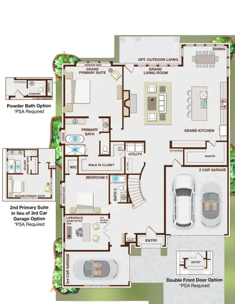2D floor plan layout for the Grand Silverwood by Grand Homes in Grand Oaks, Celina, TX (Image 4).