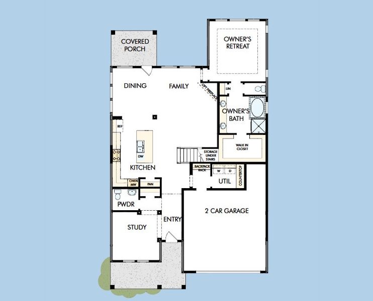 2D floor plan layout for the The Bluebonnet by David Weekley Homes in Mustang Lakes, Celina, TX (Image 3).