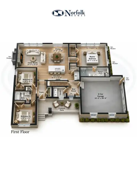 2D floor plan layout for the The Boulder Side Entry by Norfolk Homes in The Grande Estates, Jackson, MI (Image 3).