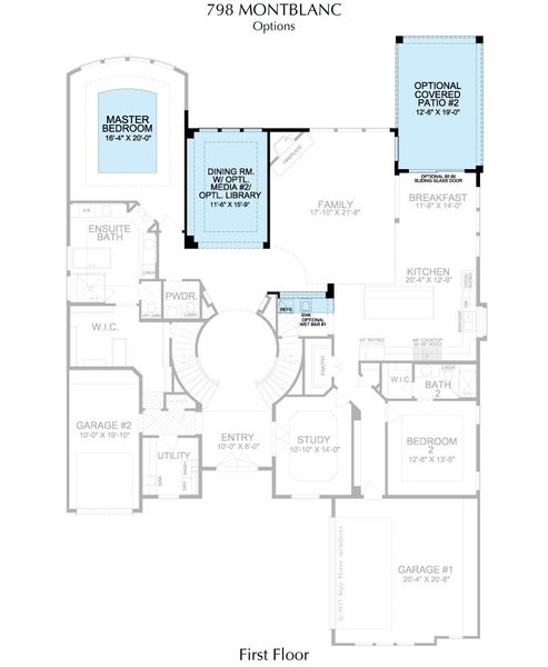 2D floor plan layout for the Montblanc by Landon Homes in Signature 74s, Frisco, TX (Image 4).