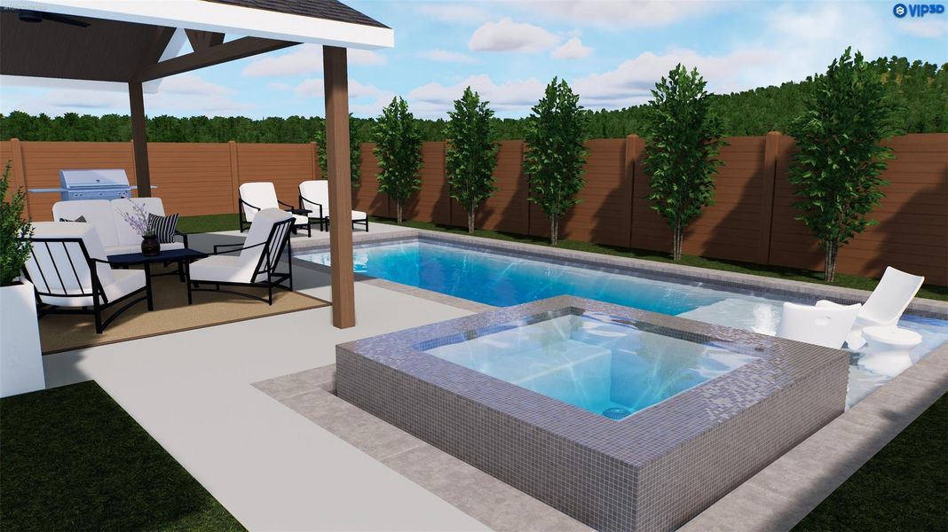 Pool rendering is for marketing and illustrative purposes only. No pool is included in the sale. Design is conceptual and subject to buyer verification, engineering, and permitting.