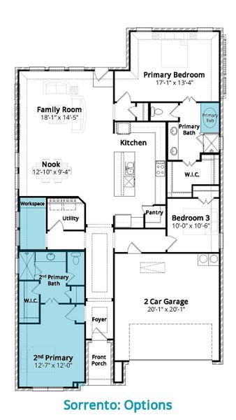 2D floor plan layout for the Sorrento by John Houston Homes in Somerset, Mansfield, TX (Image 5).